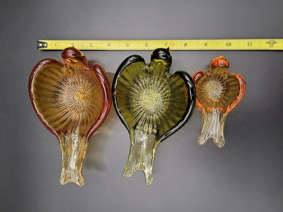 VTG Art Glass Stacking Bird Candy Dish Ashtray Amber Olive Green Retro MCM - Picture 2 of 12